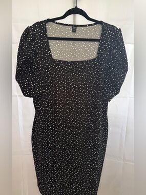SHEIN Curve black square neck line dress - White hearts design- Size  3XL